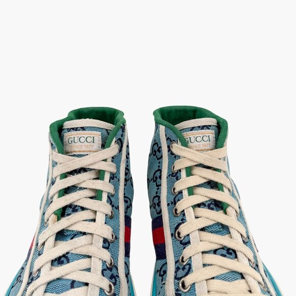 Gucci 1977 Tennis Blue GG Canvas High Top Sneakers Shoes Size 37 US 7 Women’s - Picture 4 of 14